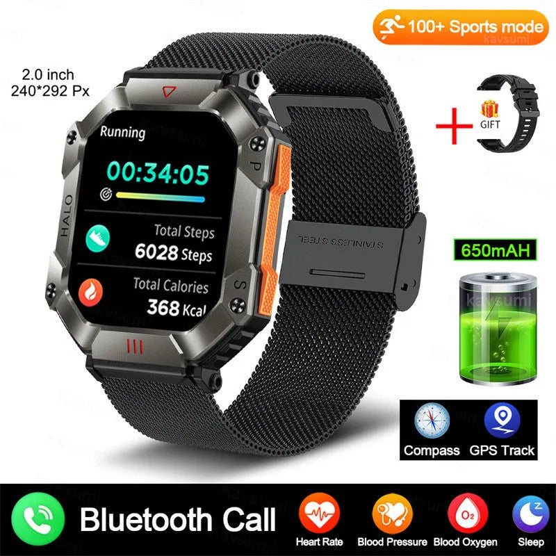 Android GPS smart watch with titanium case and multiple strap options including black camouflage and brown leather