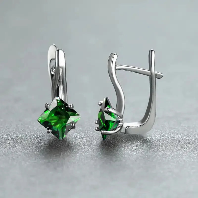 Women's diamond pattern earrings with zircon inlay on copper in three colour variations