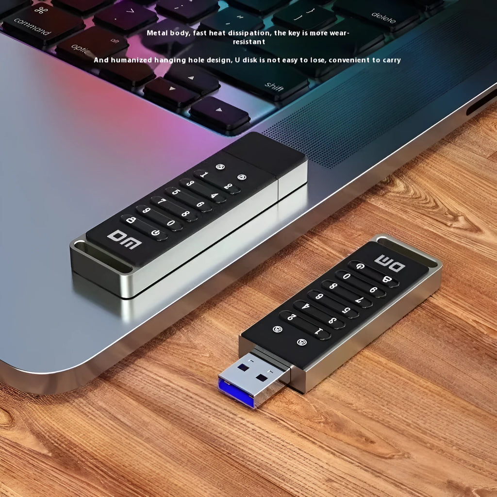 Metal fingerprint security USB flash drive with 64GB capacity and USB 3.0 interface