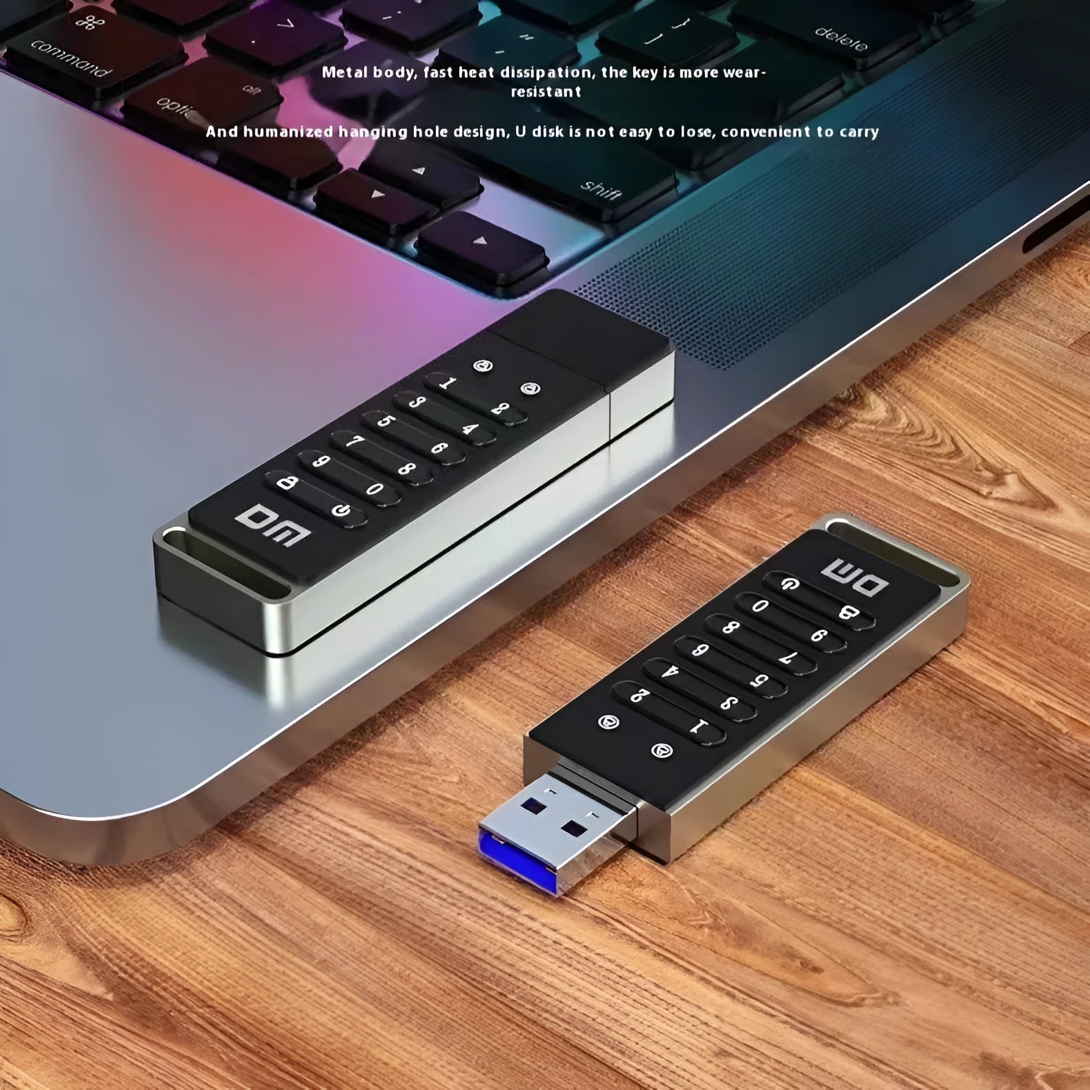 Metal fingerprint security USB flash drive with 64GB capacity and USB 3.0 interface