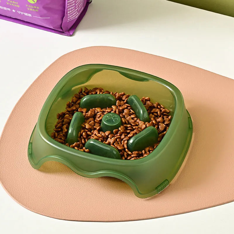 Pet dog slow feeder bowl in blue with anti-choking design for controlled feeding
