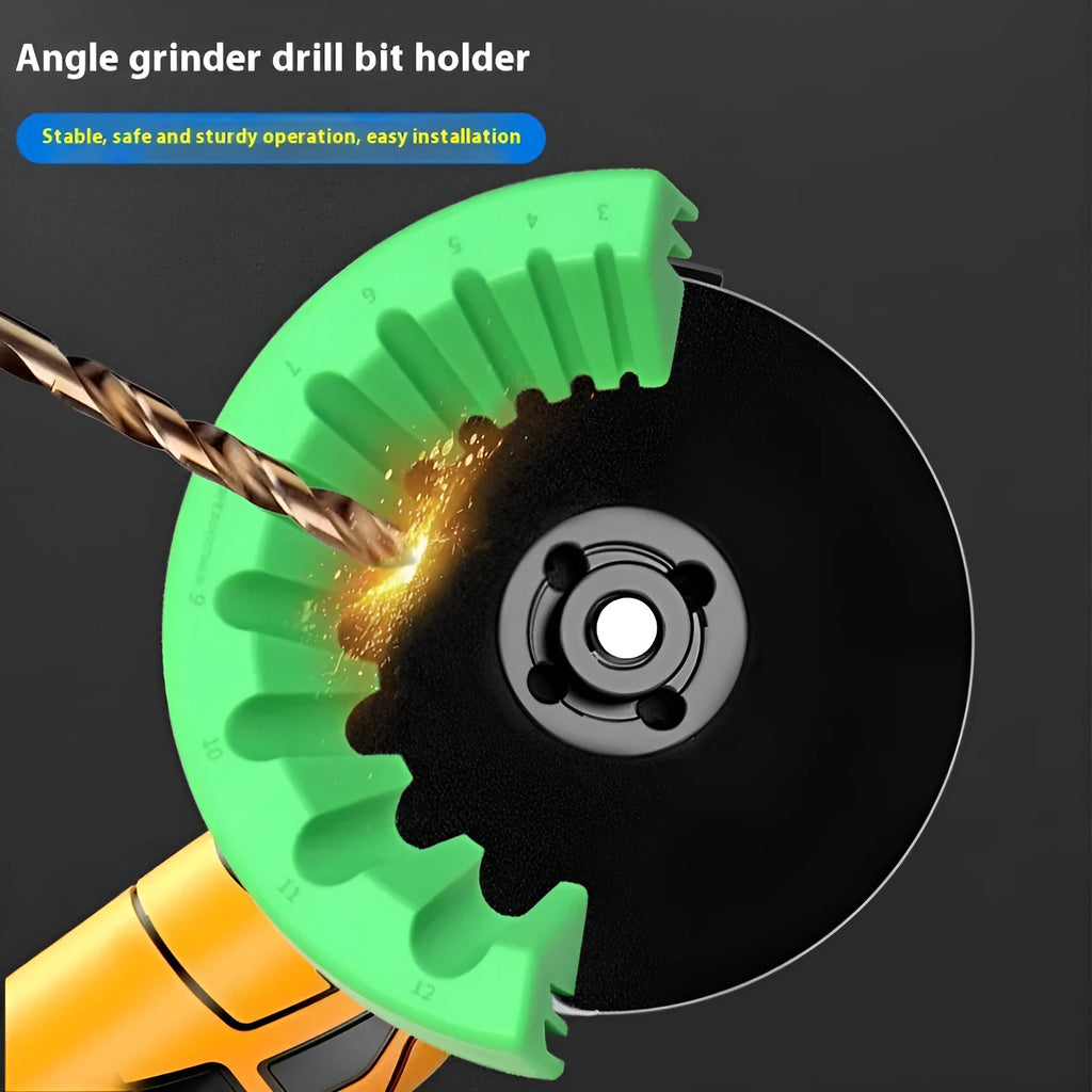 Angle grinder grinding bit bracket holder in black, green, and yellow colour options for 3-12mm bits