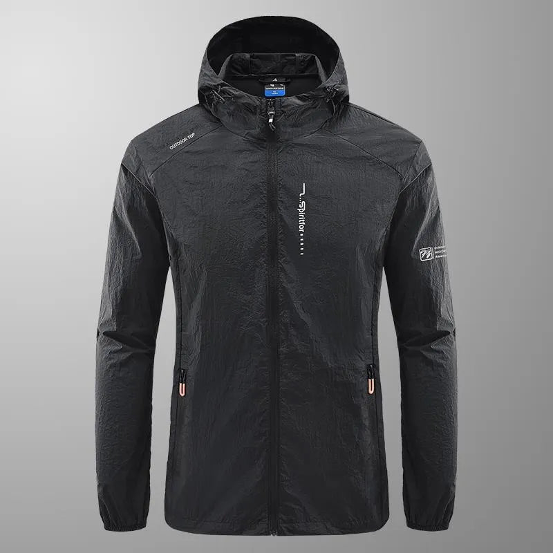 Men's lightweight hooded summer jacket in nylon fabric for sun protection, loose fit design