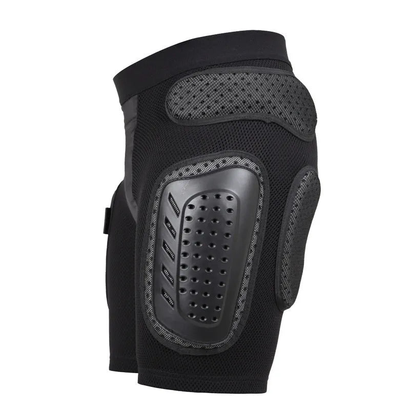 Black cycling hip pad pants with integrated hip protection panels in multiple sizes