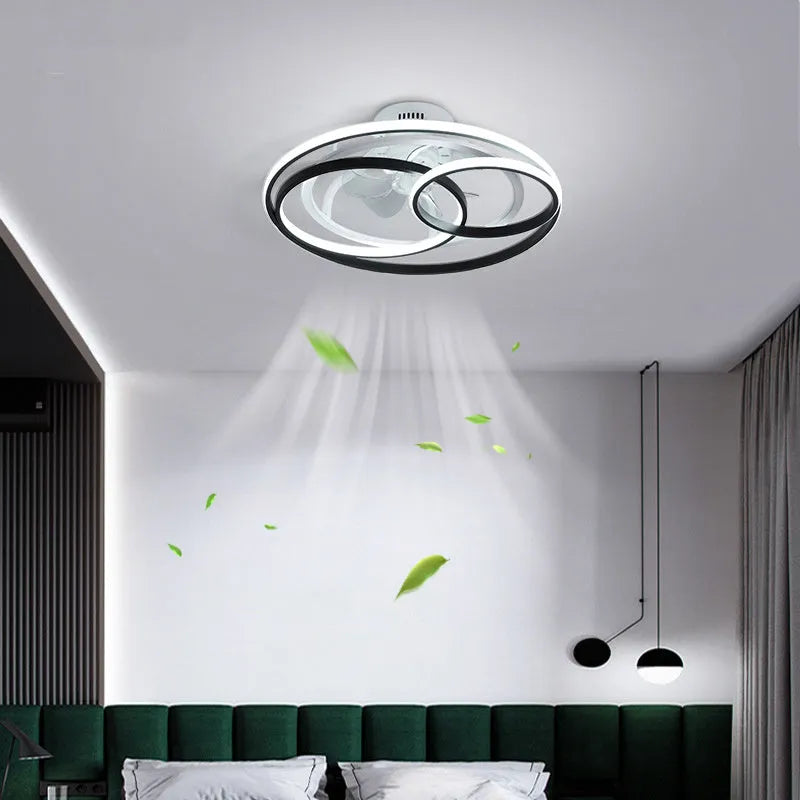 48cm ceiling fan light with metal blades and acrylic lampshade in black or gold finish