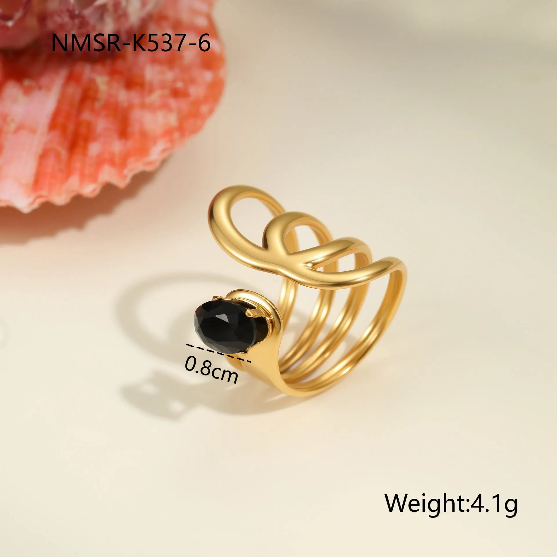 Women's titanium steel ring with geometric open mouth design and inlaid zircon stones
