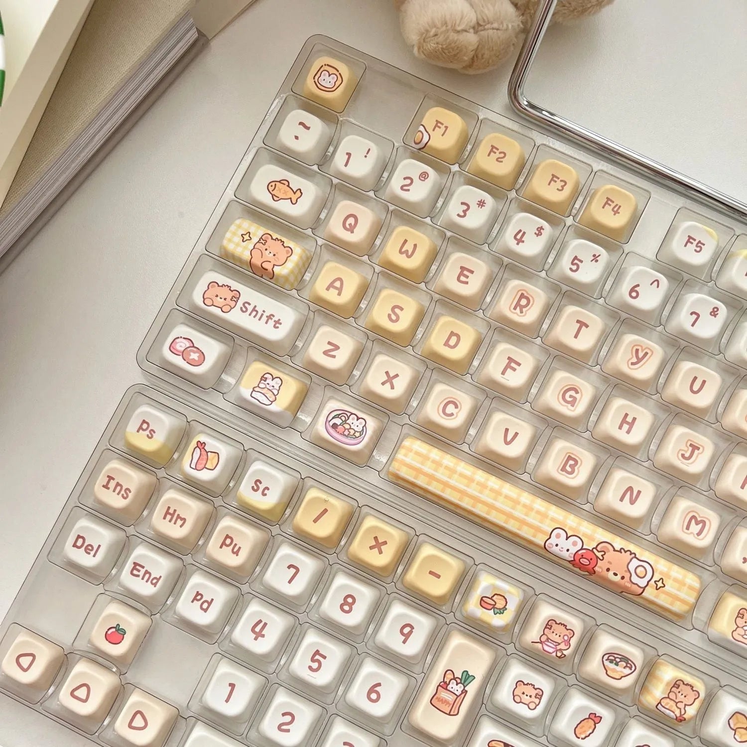 Rabbit Bear Restaurant themed 140-piece PBT plastic keycap set with EOA height profile for mechanical keyboards