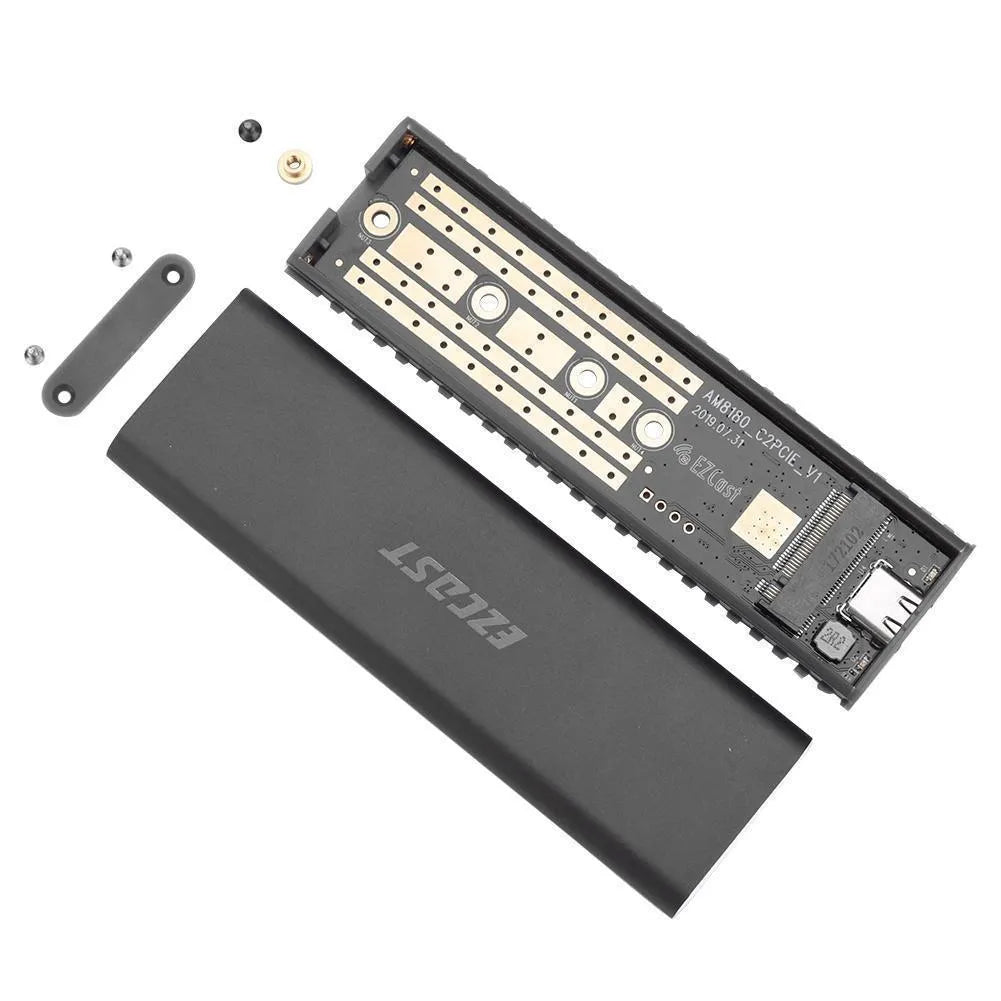 M.2 NVMe external SSD enclosure with USB 3.1 Gen 2 cable in dark grey