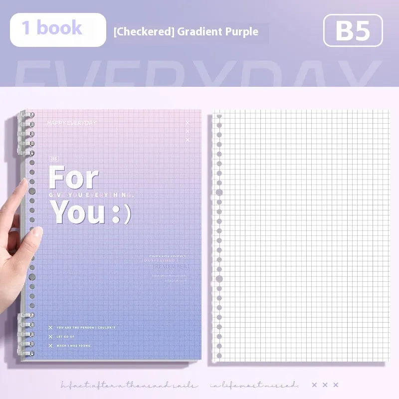Gradient coloured removable coil notebook with PP cover in green, blue, pink, or purple options