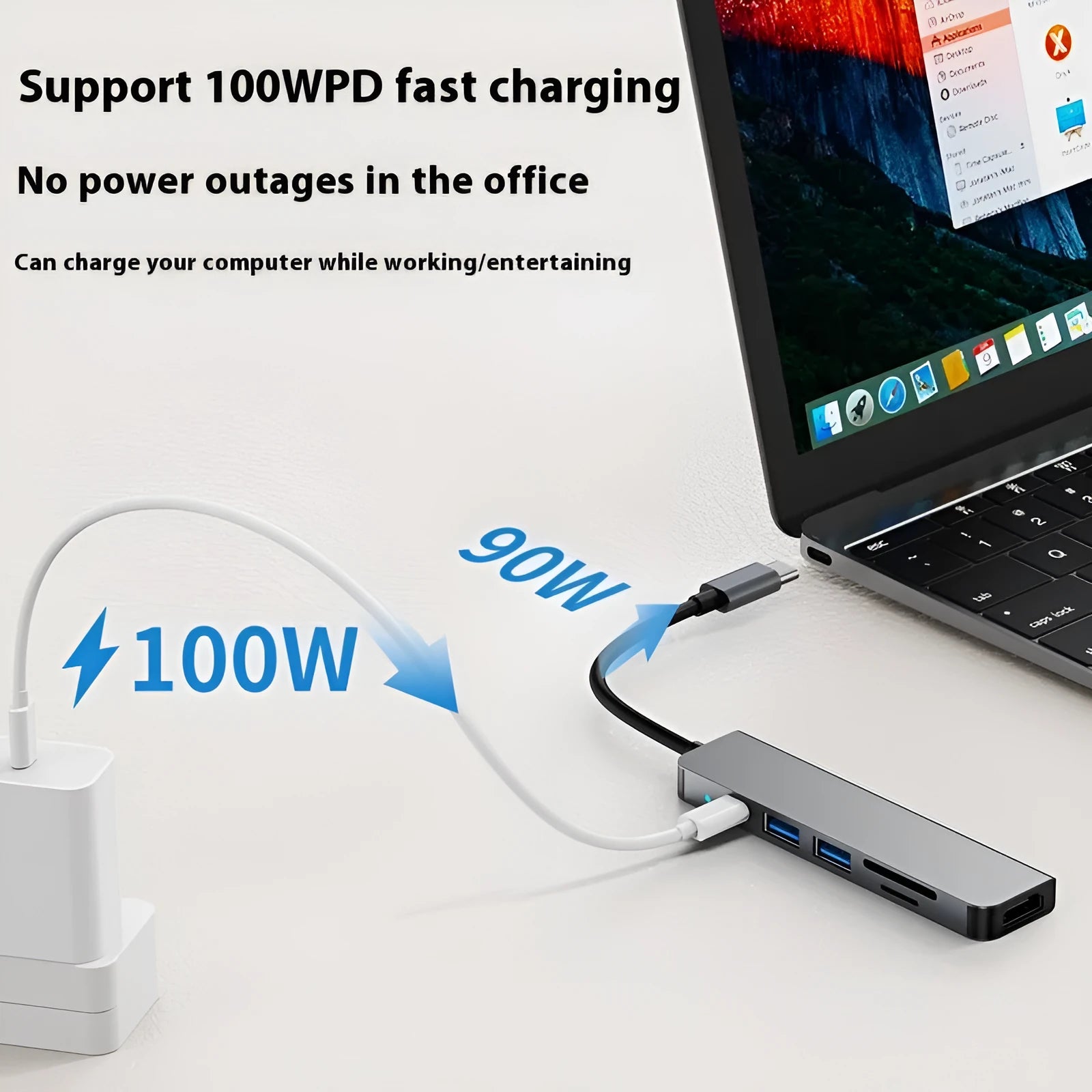 Compact aluminium USB-C expansion dock for laptop and tablet showing multiple port options.