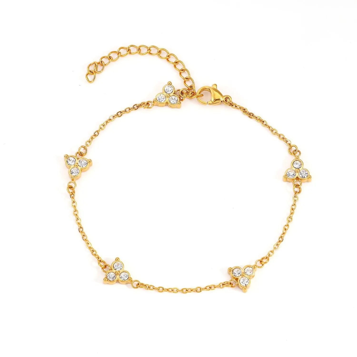Women's stainless steel bracelet with three geometric diamond designs in various colour options