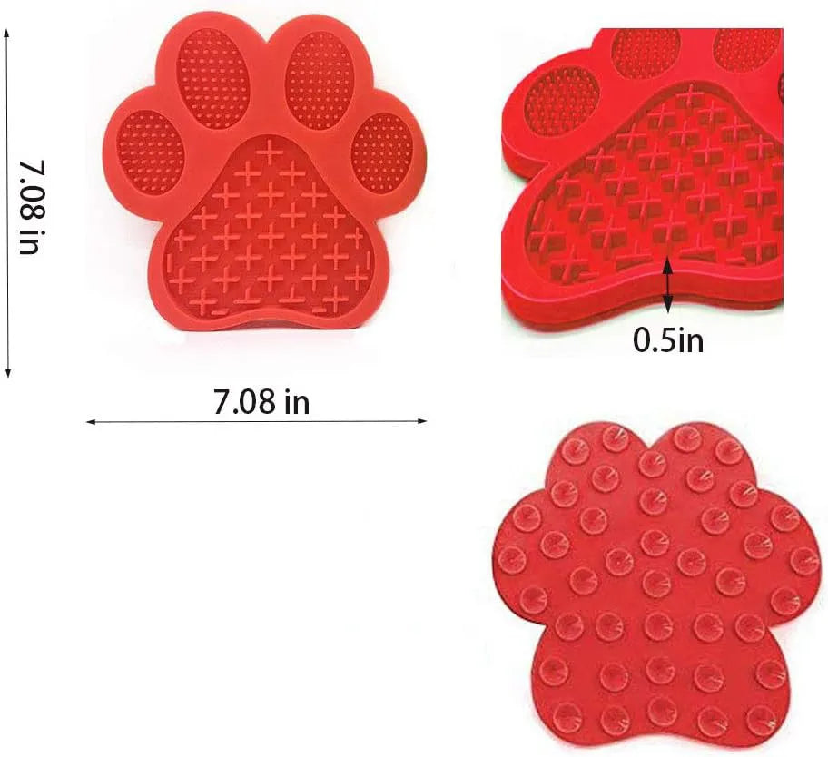 Blue bone-textured silicone dog licking mat with suction cups on a white tile background.