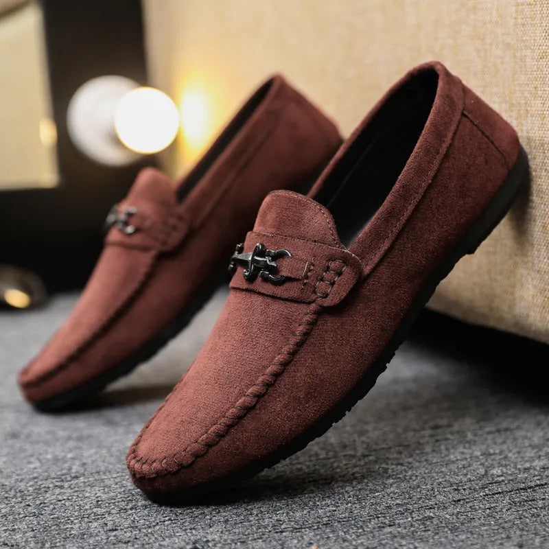 Men's waterproof slip-on loafers in black and brown with round toe design