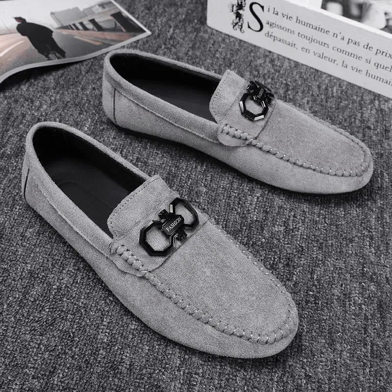 Men's black and grey suede casual shoes with rubber sole on a white background