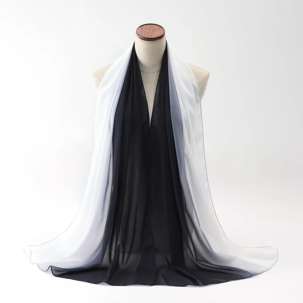 Women's chiffon bubble towel texture scarf in ethnic Pu long style showing length and colour options