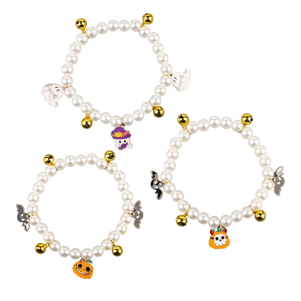 Halloween pet collar with simulated pearl necklace decoration in pumpkin designs