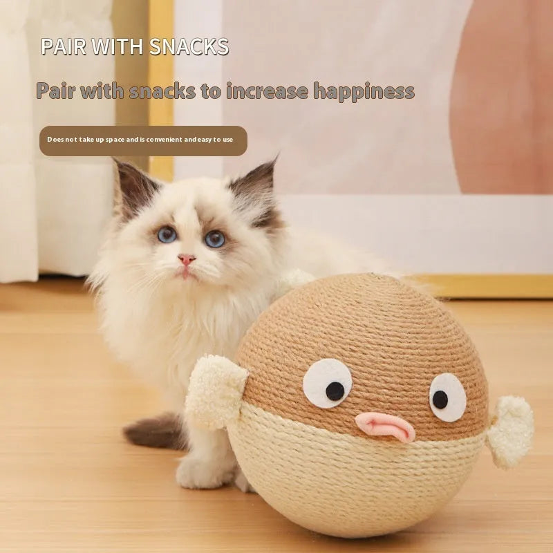 Sisal hemp puffer leakage food feeder puzzle toy for cats and dogs measuring 15cm cube