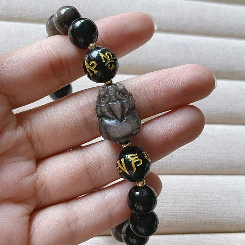 Men's silverstone bracelet with Chinese zodiac and proverb beading in 956 colour