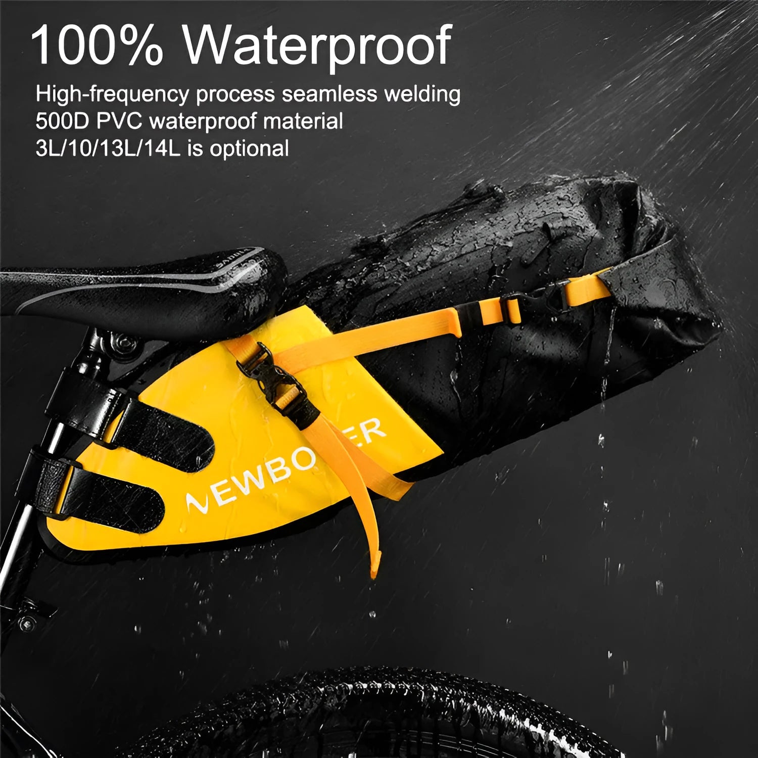 Waterproof PVC bicycle tail bag with 13-litre capacity for outdoor cycling gear