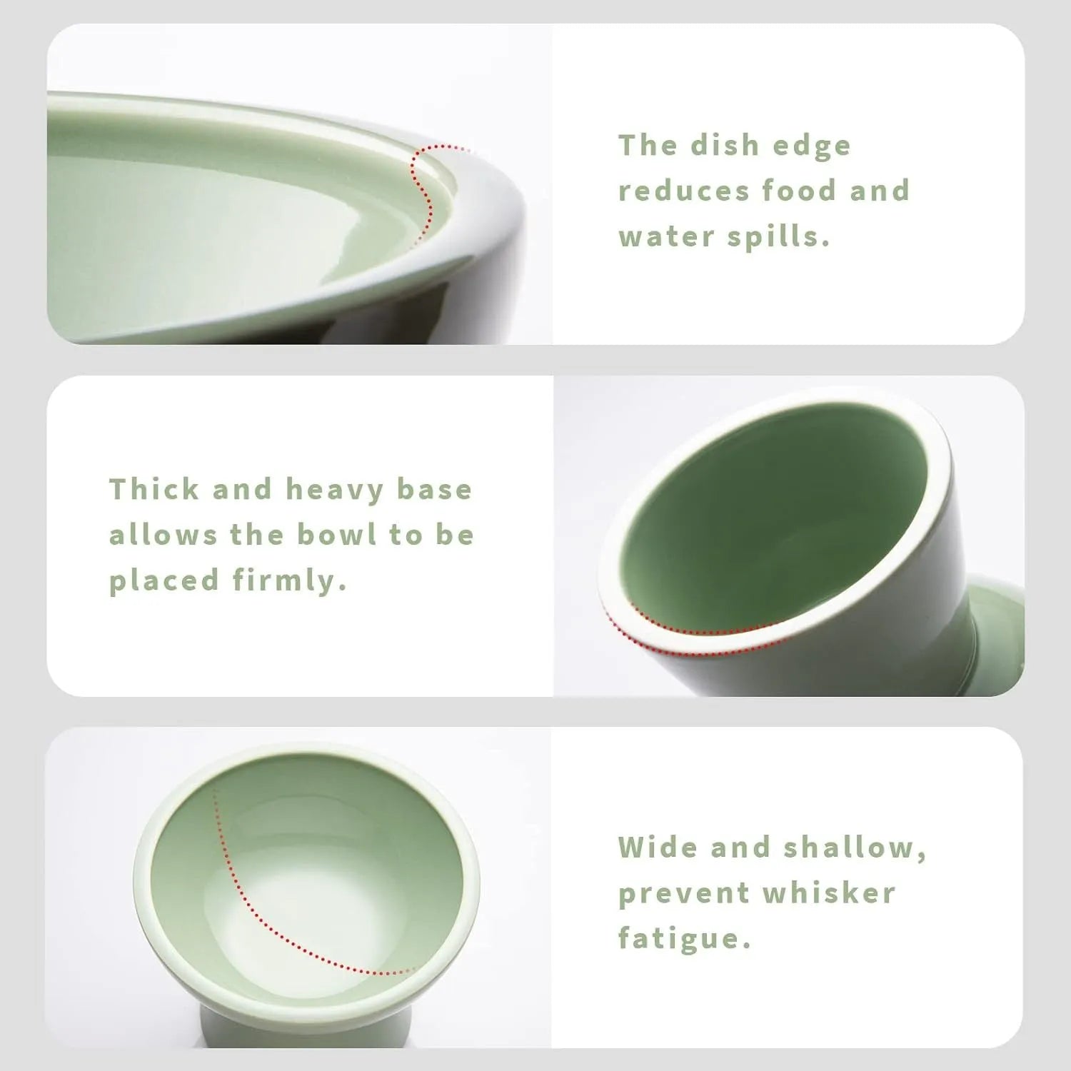 Extra wide elevated ceramic cat food bowl in blue green pink or white colour