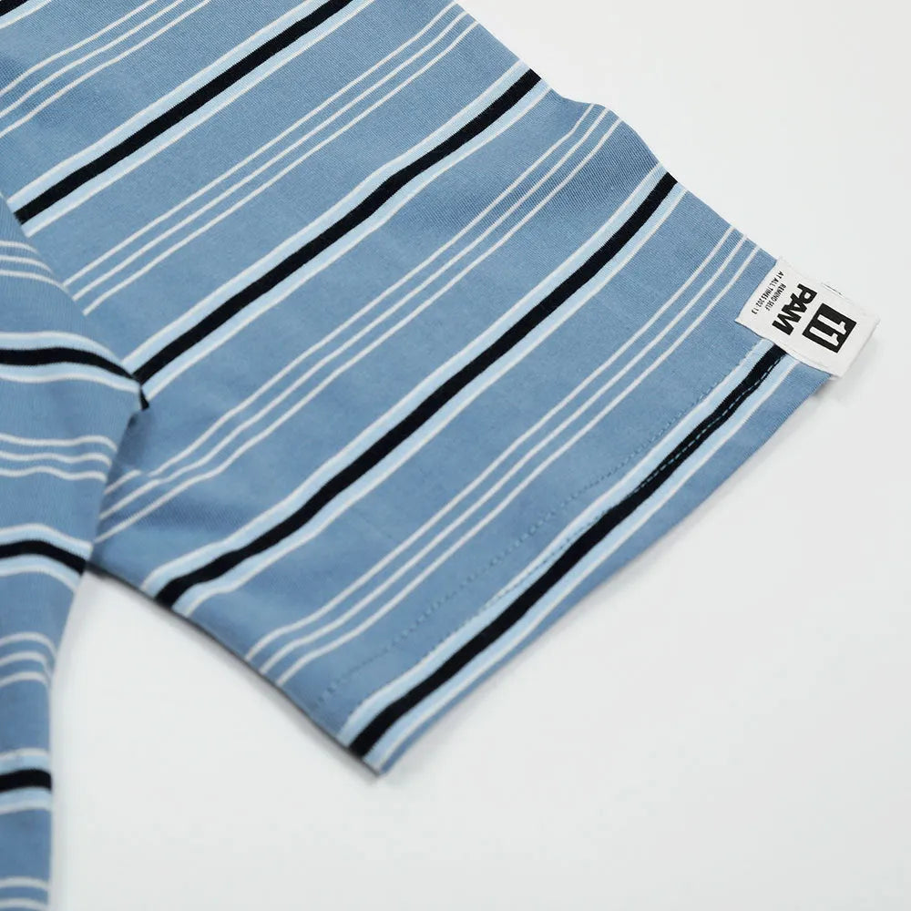 Blue stripe vintage cotton polo shirt with short sleeves and loose fit