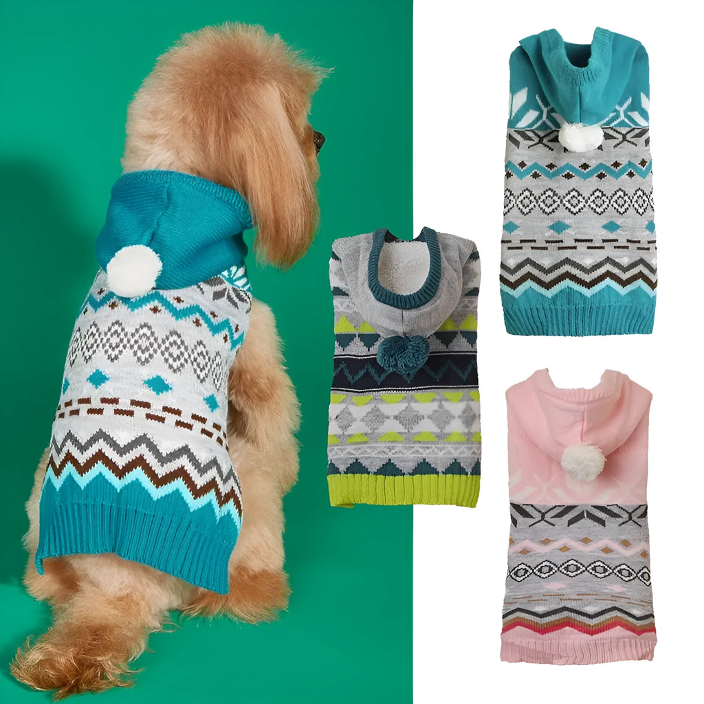 Green diamond pattern knitted dog sweater showing classic design on pet mannequin
