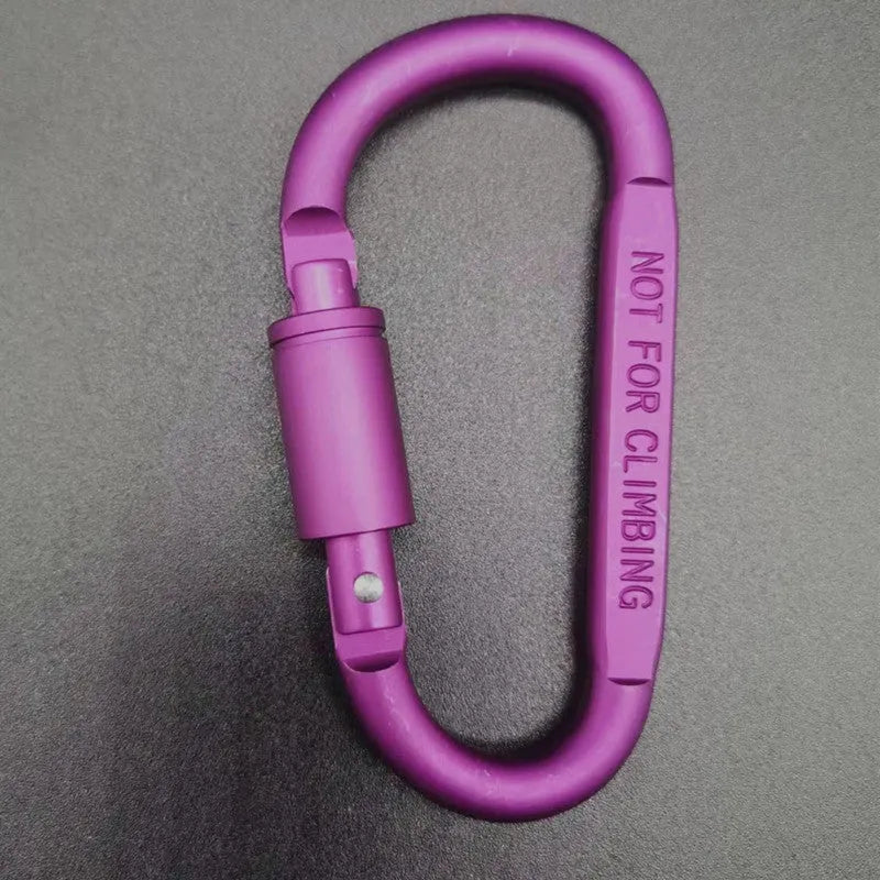 A D-type aluminium locking carabiner with an 8cm flat profile on a neutral background.