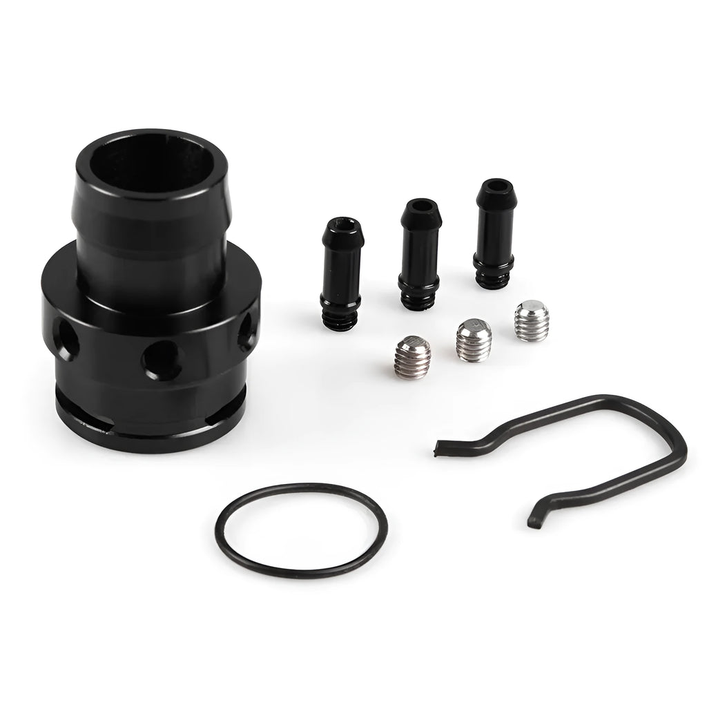 Black and titanium vacuum adapter tee fitting for second generation engine vacuum systems