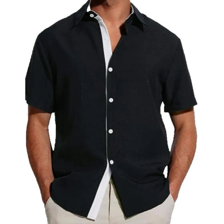Men's floral print short-sleeved shirt in lightweight polyester fabric available in multiple colours