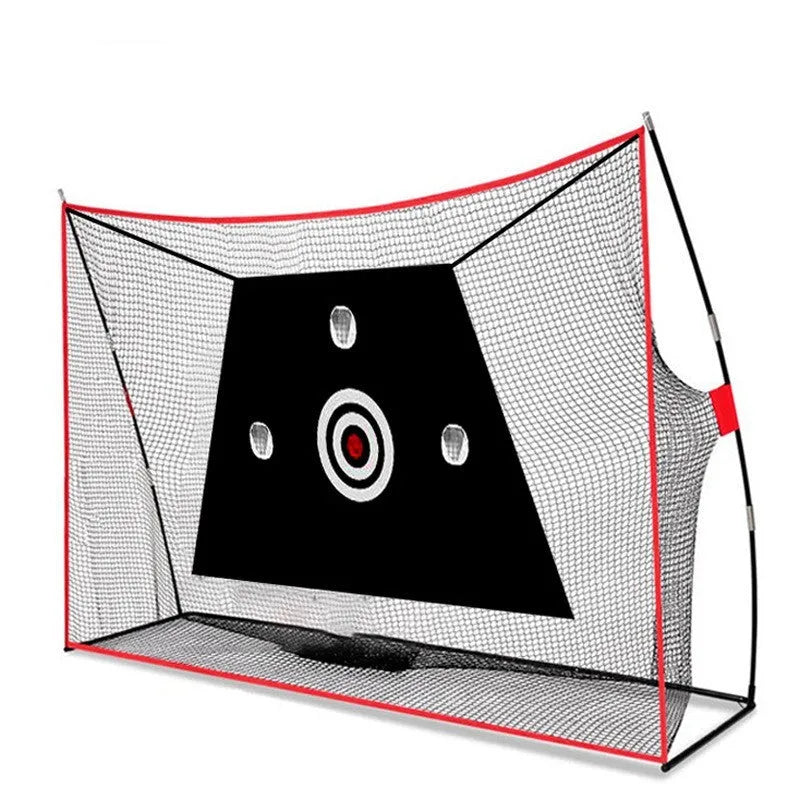 Golf wedge training net with 3-hole target design and straw practice mat including practice balls and tees