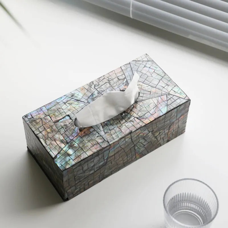 Black natural shell tissue box for coffee table decoration and storage