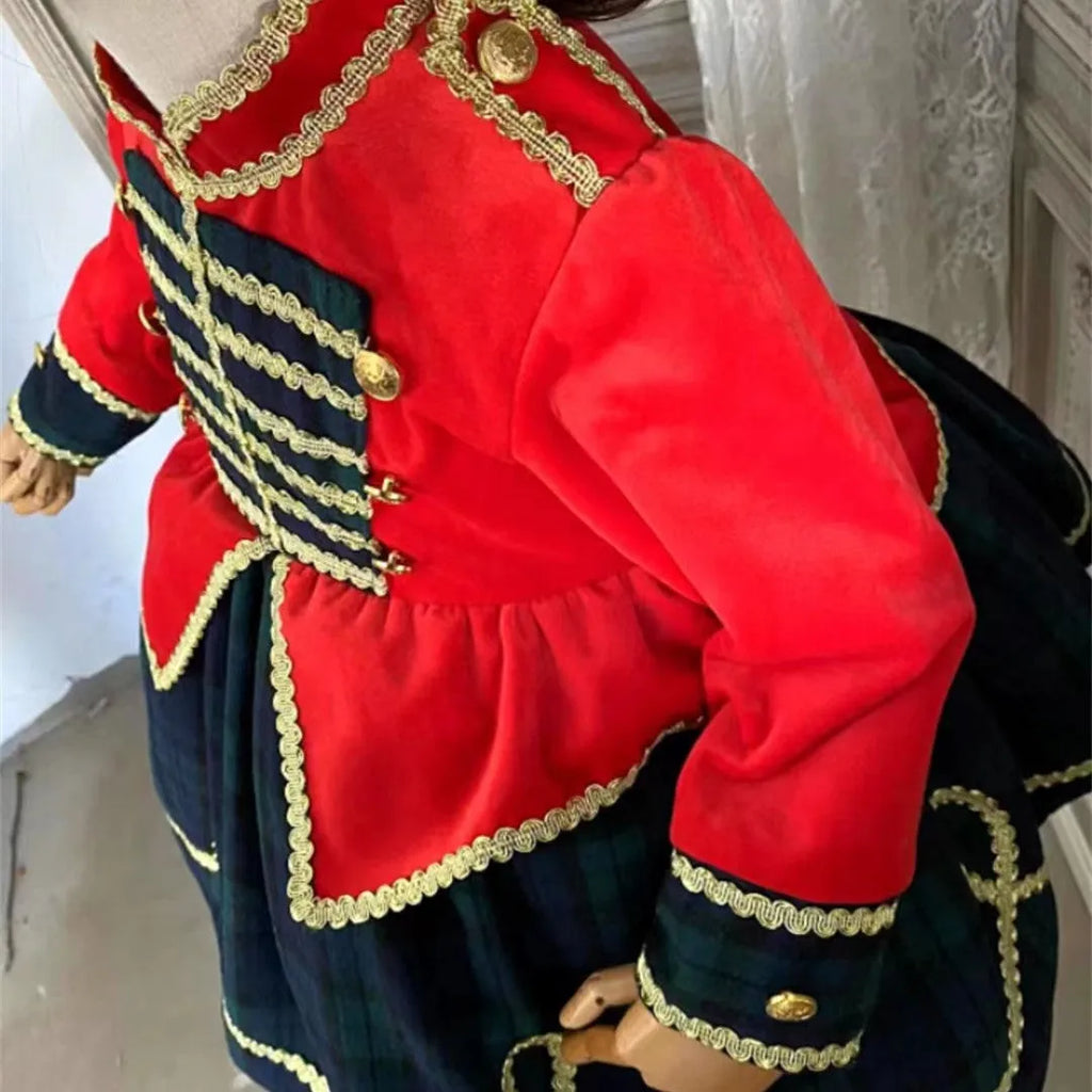 Children's polyester princess dress in red check skirt Gabon style for girls sizes 80-150cm