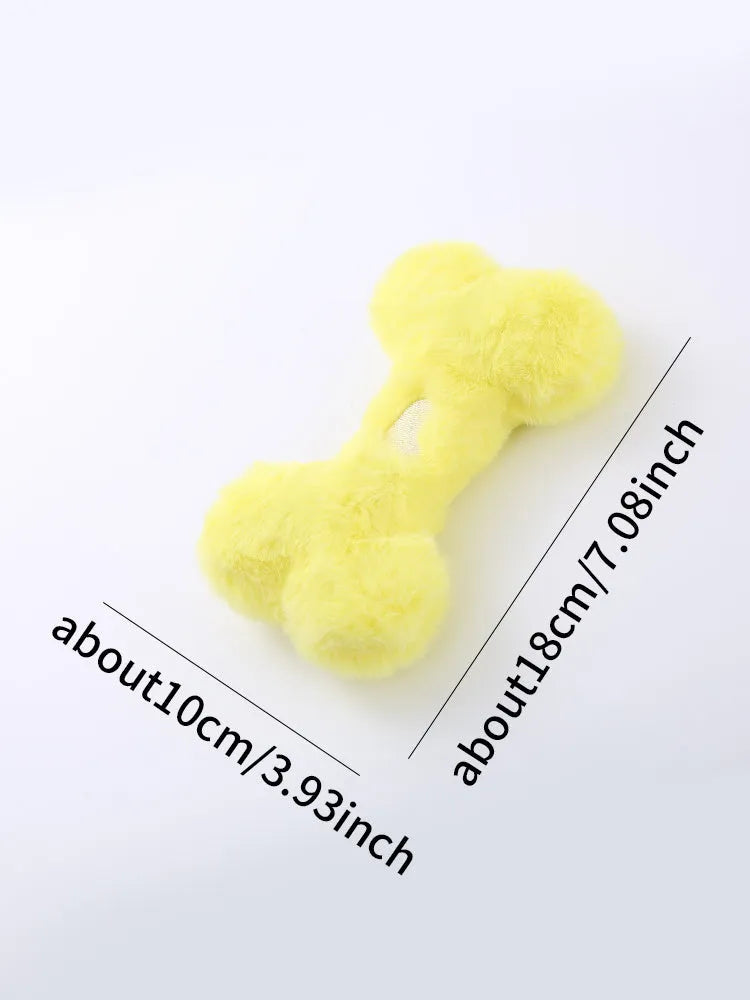 Cute love bone shaped plush dog toy with vocal squeaker in blue, pink, or yellow colours