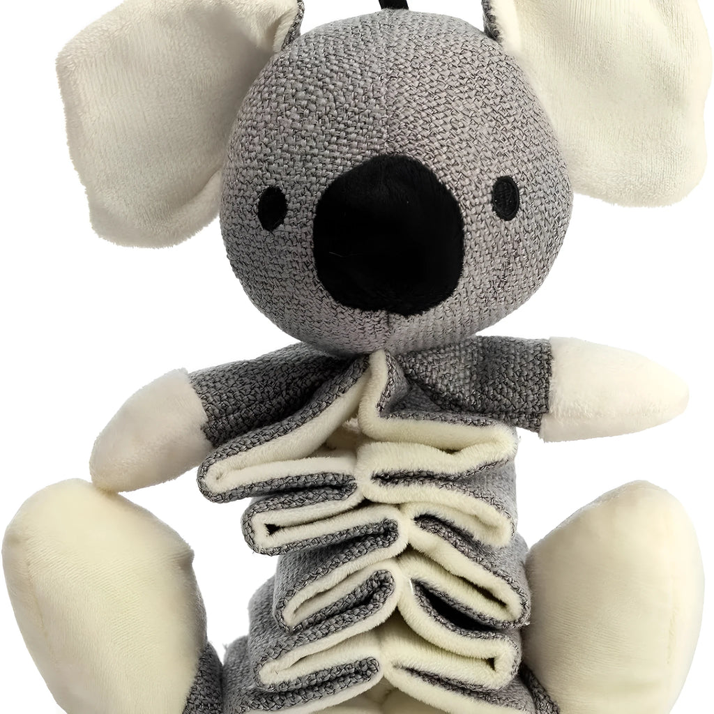 Grey koala plush dog toy measuring 30cm tall with durable cloth material