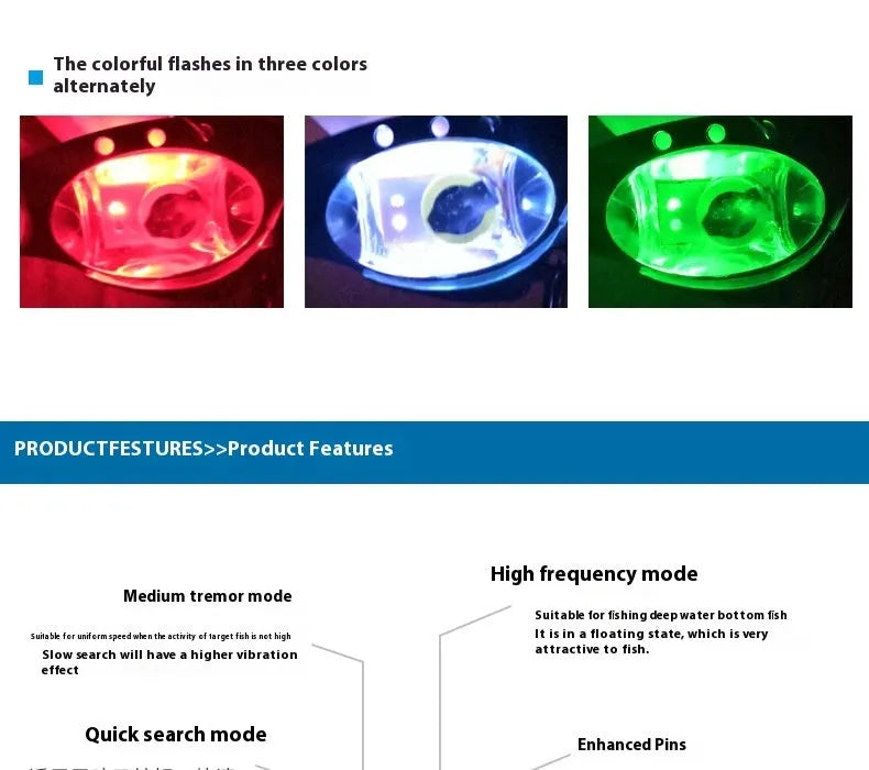 Metal vib electronic fishing lure with luminous construction in blue and red colour options