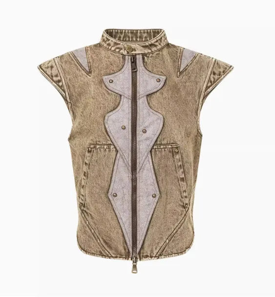 Summer dark knight original niche pleated vest in cotton fabric, picture colour, front view