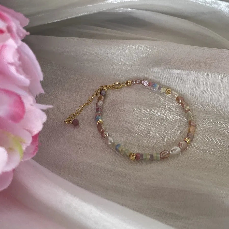 Purple freshwater pearl bracelet and necklace set with 14K gold-plated accents and irregular pearl shapes