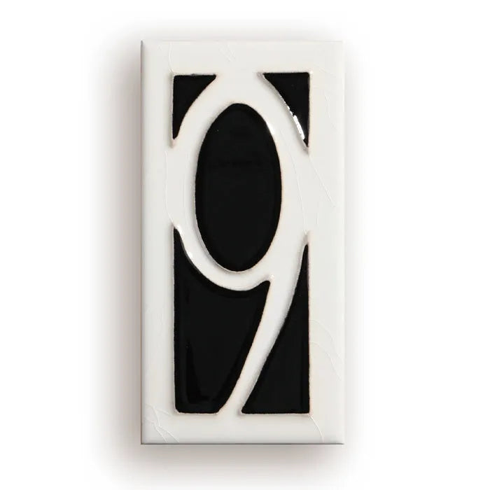 Handmade ceramic retro doorplate with enamel art numbers measuring 76x152mm