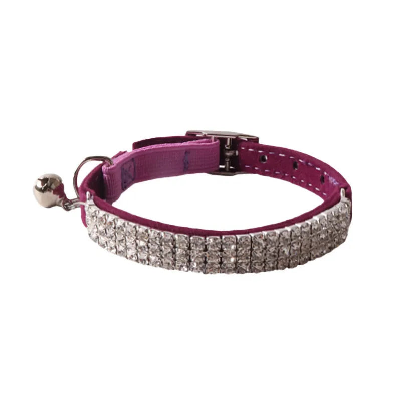 Flannel flocking cat collar with elastic buckle and gang drill design in six colour options