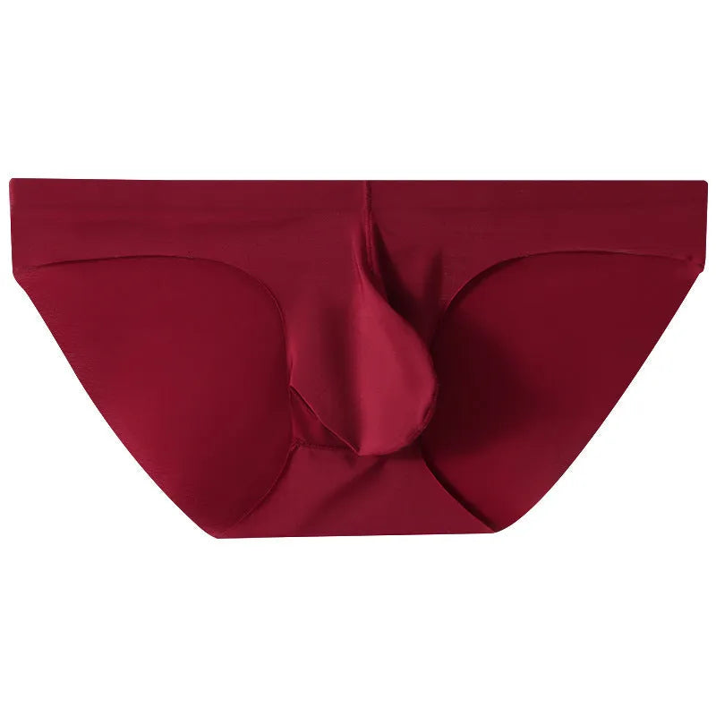 Men's seamless ice silk briefs in multiple colours showing bullet pouch separation design