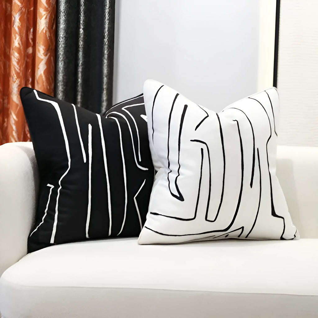 Nordic striped cotton hemp pillow cushion with PP filler in black colour for sofa use