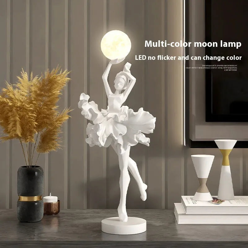 Art Girl Atmosphere small USB night lamp in black gold, white, pink, or light blue resin finish.