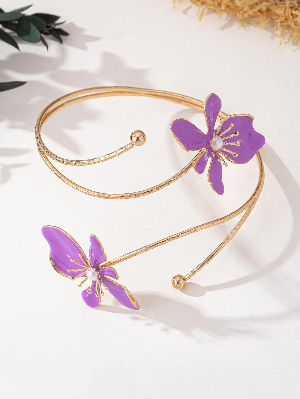 Personalised fashion pattern hollow armband in alloy with pink and purple colour options