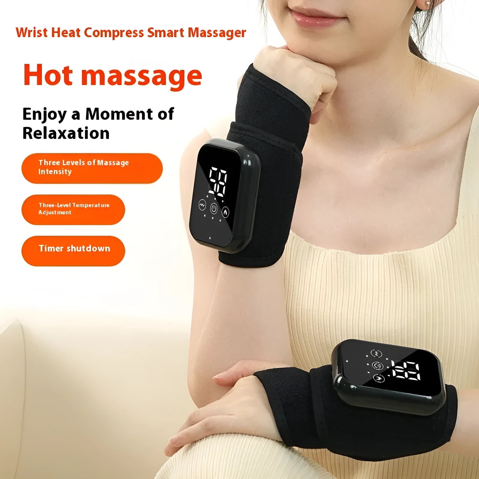 Black electric heating ankle sleeve for heel and joint warmth with 8W power