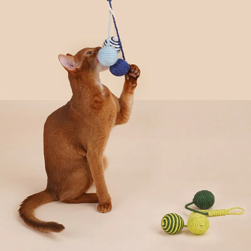 Cat toy set with four different interactive toys including teaser stick and catnip balls