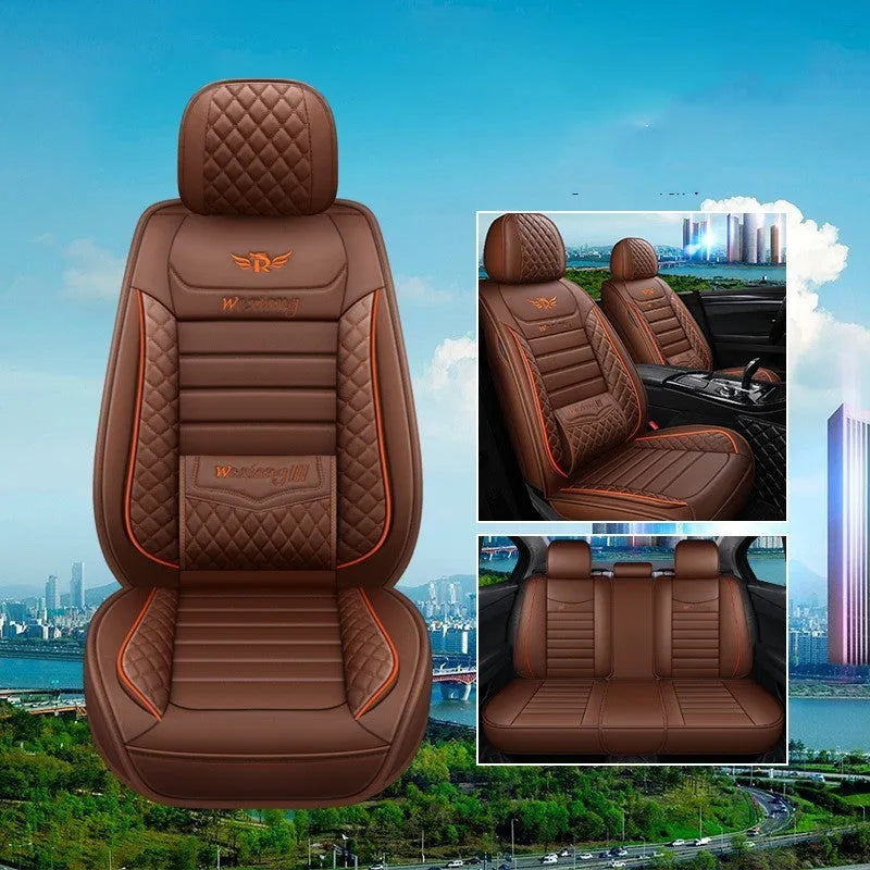 Leather car seat cushion with high elastic sponge filling in red, green, or brown colours.