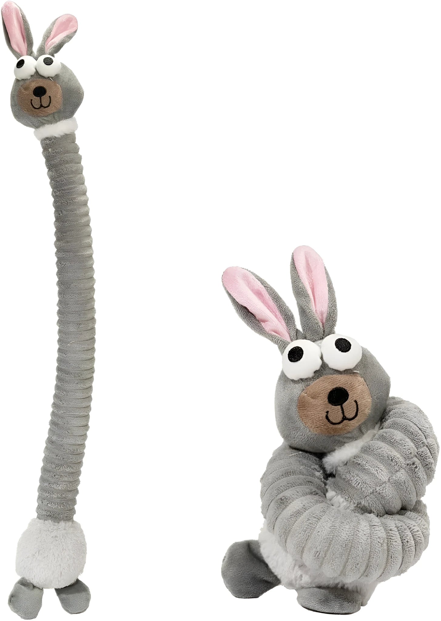 Brown grey yellow squeaky crinkle plush dog toy with stuffing for small medium large dogs