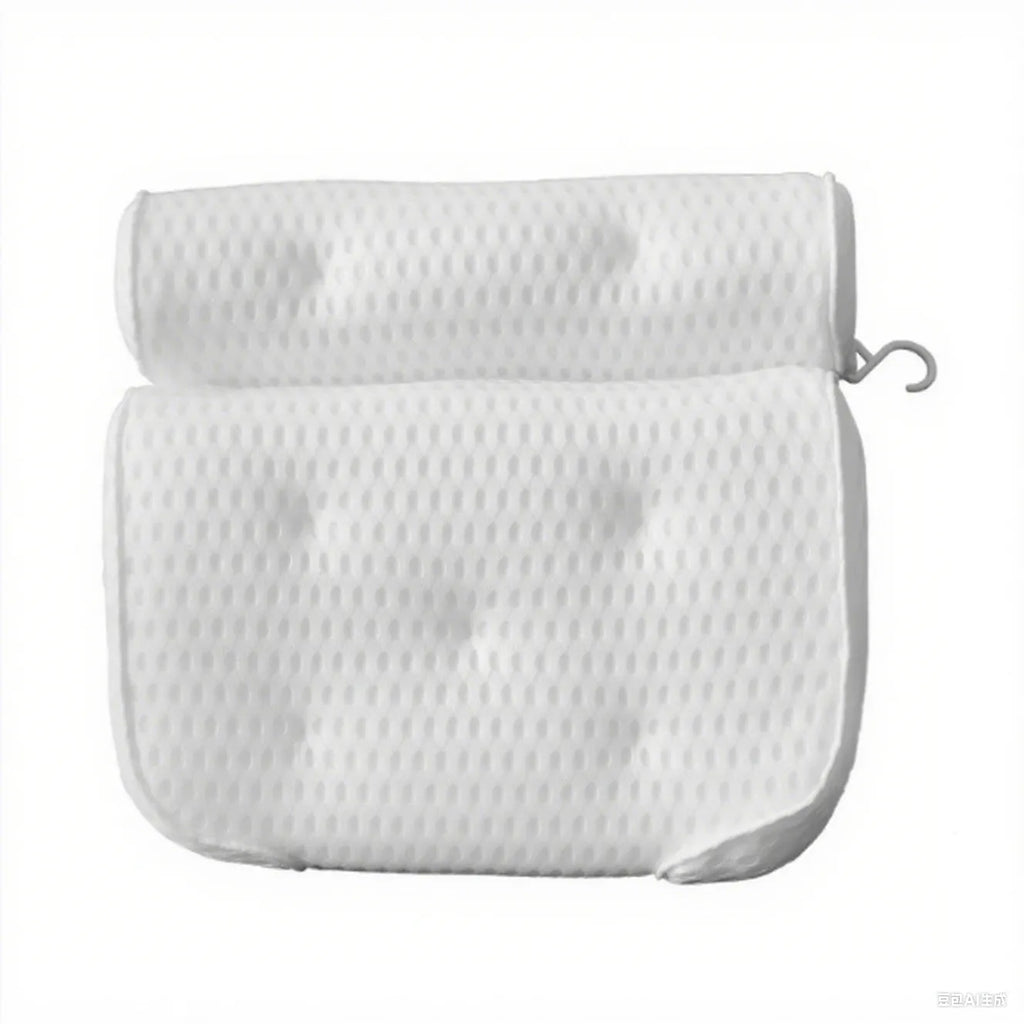 White bathtub pillow with 4D mesh and suction cups on a 3D material surface