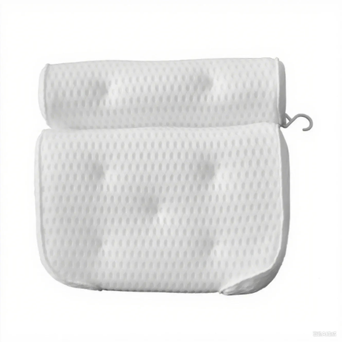 White bathtub pillow with 4D mesh and suction cups on a 3D material surface