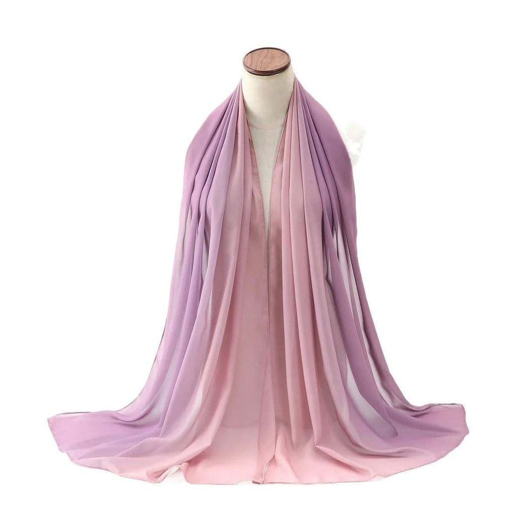 Women's chiffon bubble towel texture scarf in ethnic Pu long style showing length and colour options